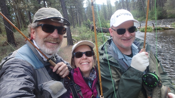Kelli and Russ trying out my bamboo fly rods with me on the Metolius River